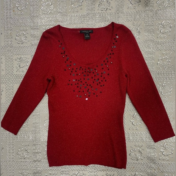 Sweaters - August Silk Red Metállic Sweater size PM shimmer Glam sparkle